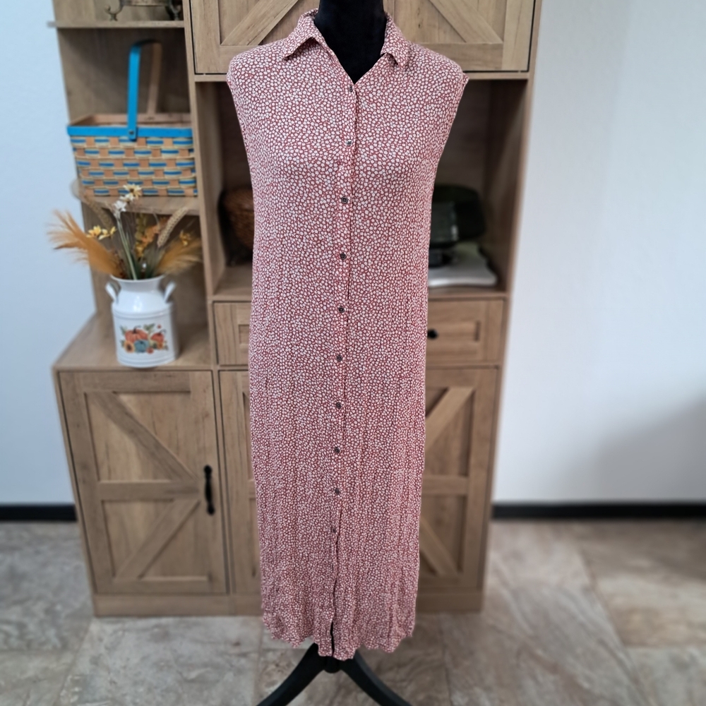 Billabong Little Flirt Midi Dress Pink White Floral Sleeveless Sz Md Boho Vibes